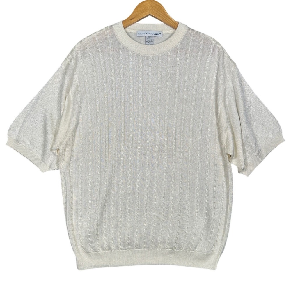 IRVINE PARK‎ Mens XLG Cream Cable Knit Short Sleeve Sweater